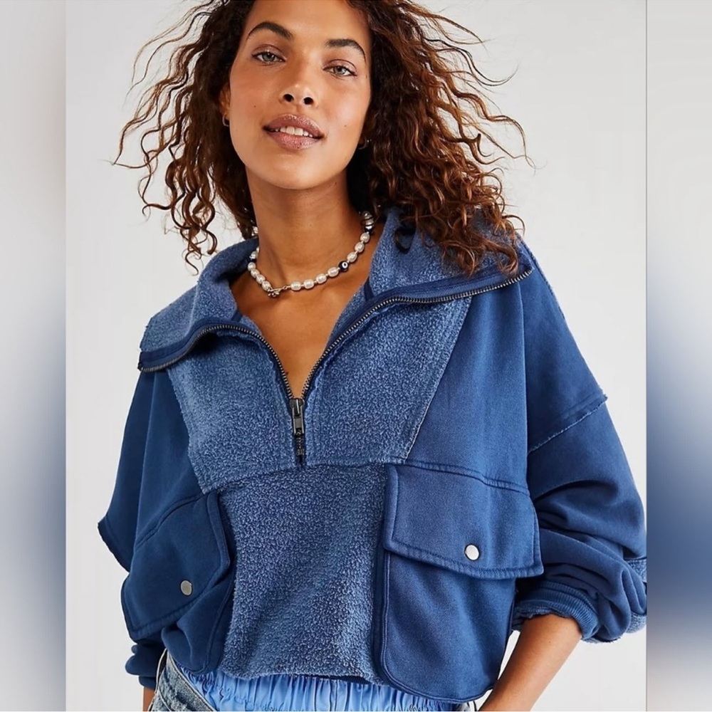 Free People We the free blue half zip pullover